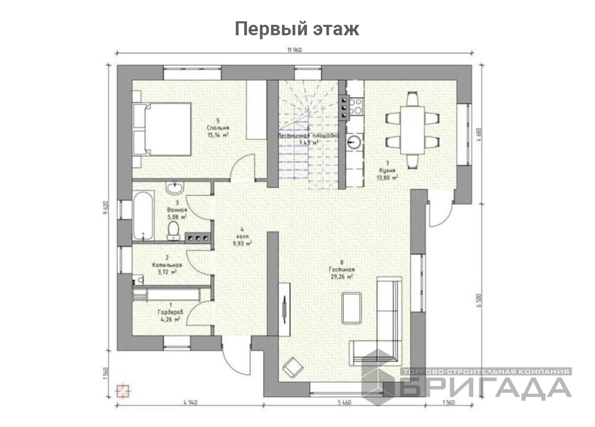 2-х этажный дом из кирпича 244 кв.м план 1